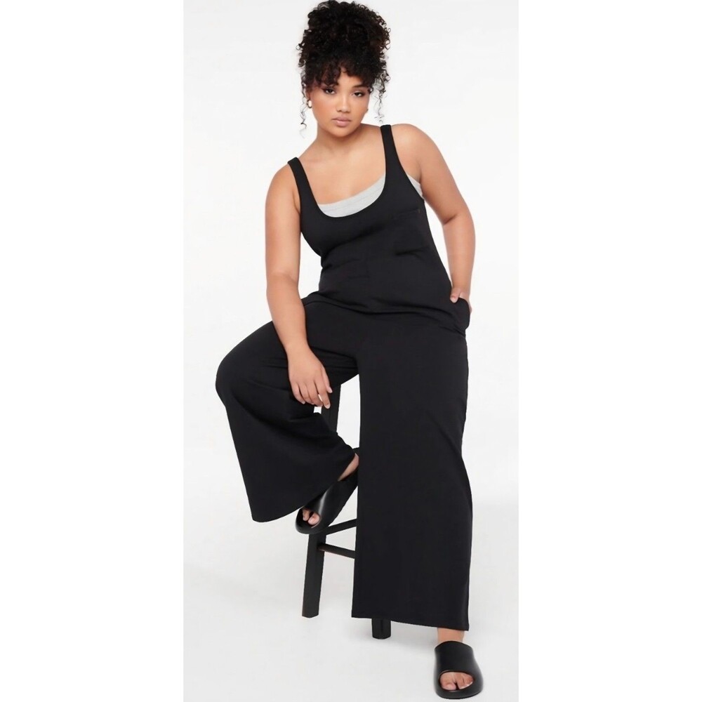 NWOTs Savage x Fenty Essential Relaxed Jumpsuit XL 14-16 Black‎ wide Leg Fleece